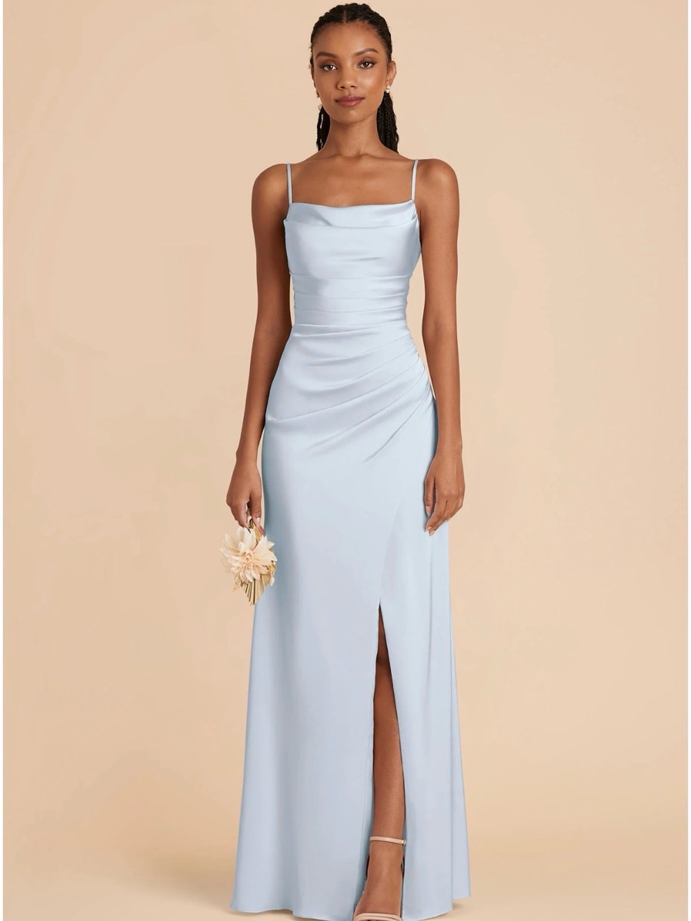 Birdy Grey Light Blue Cowl Neck Spaghetti Strap Bridesmaid Dress